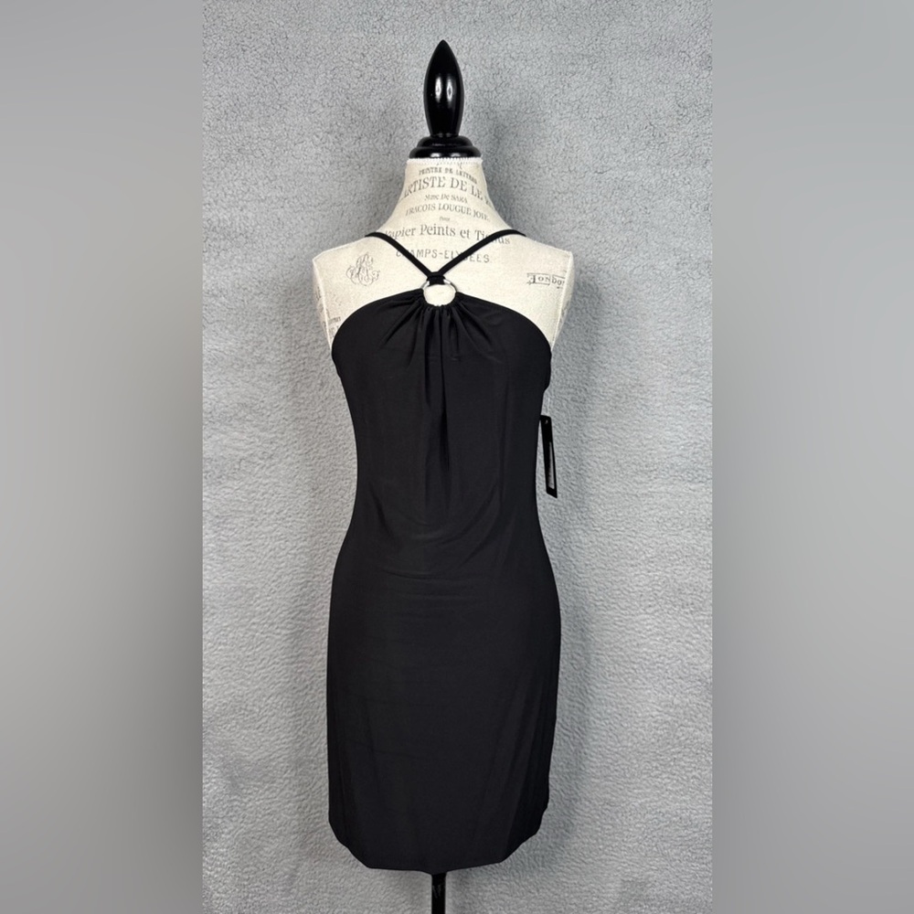 Bebe Halter Neck O-Ring Black Minidress Style# 703163 Women’s XL NWT
